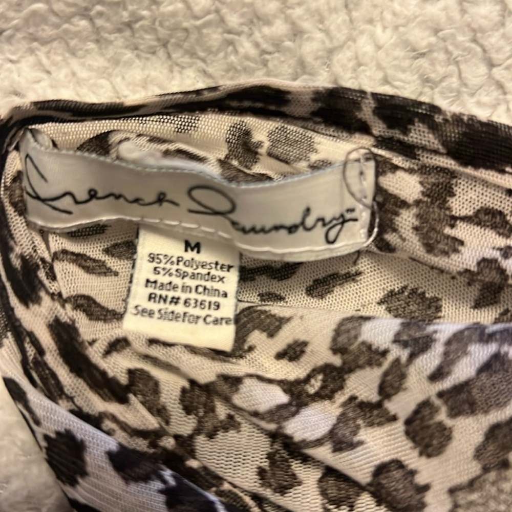 French Laundry Sheer Cream & Brown Cheetah Tie-Front Tee Y2K - Picture 8 of 8